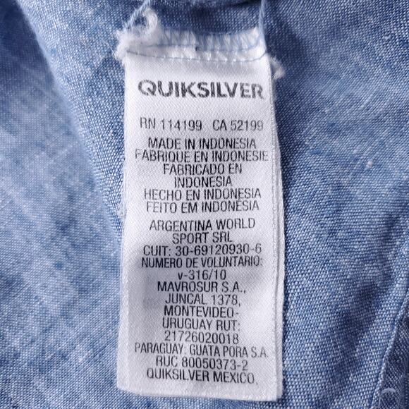 Quiksilver Waterman Button Up Shirt Mens L Blue Long Sleeve Linen Casual Preppy - Picture 10 of 12